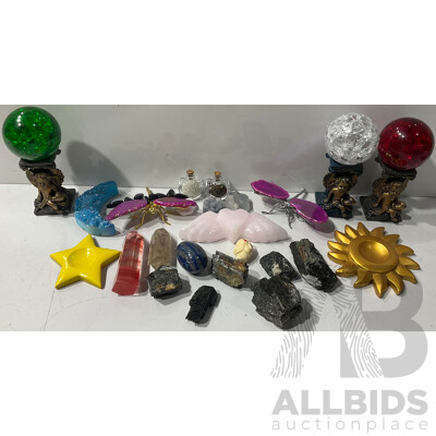 Collection of Various Decorative Crystals, Animals, Crystal Ball Stands, Rocks and More