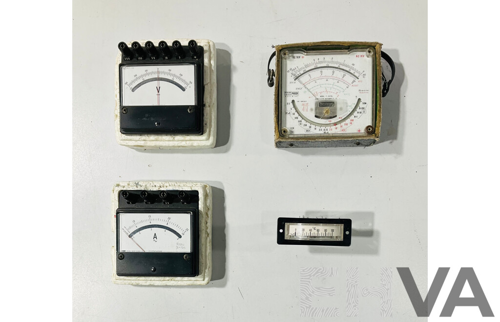 Vintage Yokogawa Volt and Amp Meters, Sanwa Multimeter, Electric Temp Gauge