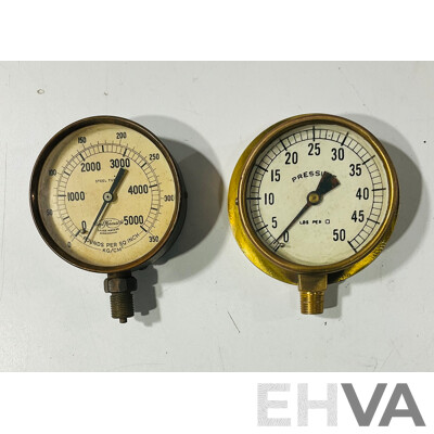 Three Brass Body Pressure Gauges Vintage Including State Rail, David Harcourt