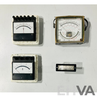 Vintage Yokogawa Volt and Amp Meters, Sanwa Multimeter, Electric Temp Gauge