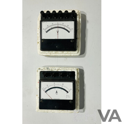 Vintage Yokogawa Volt and Amp Meters, Sanwa Multimeter, Electric Temp Gauge