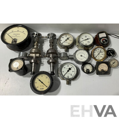 Collection of Vintage Pressure Gauges - Lot of 14