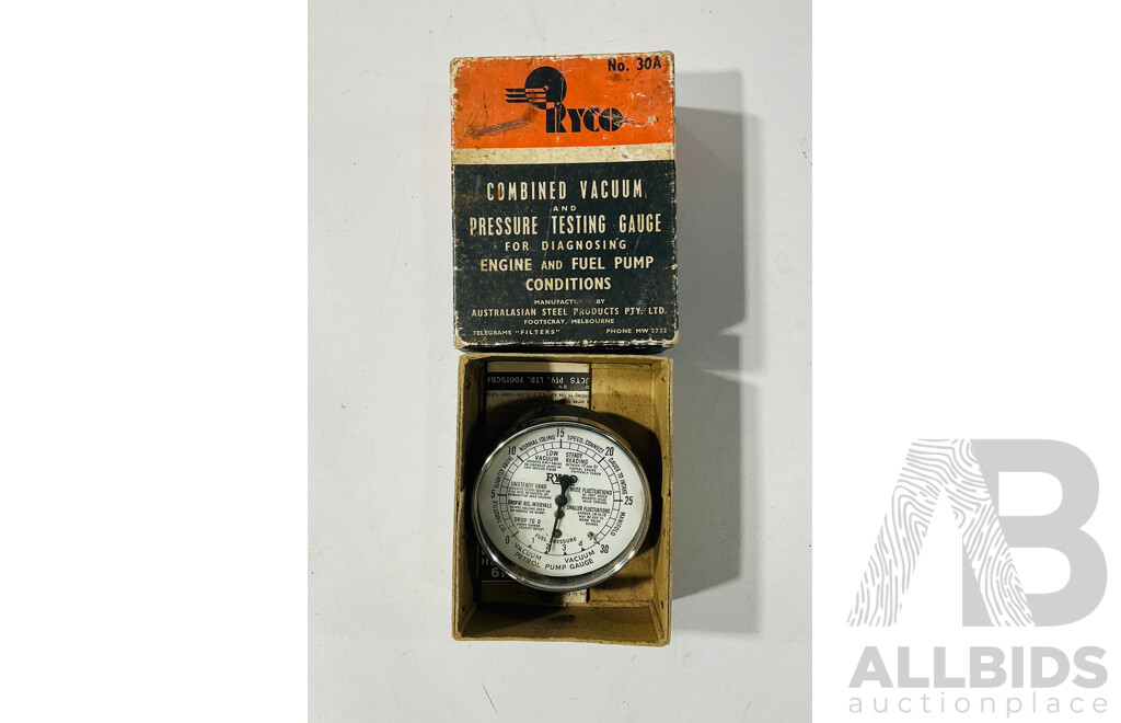 Vintage Repco Cylinder Compression Gauge and Ryco Combined Vacuum Pressure Testing Gauge