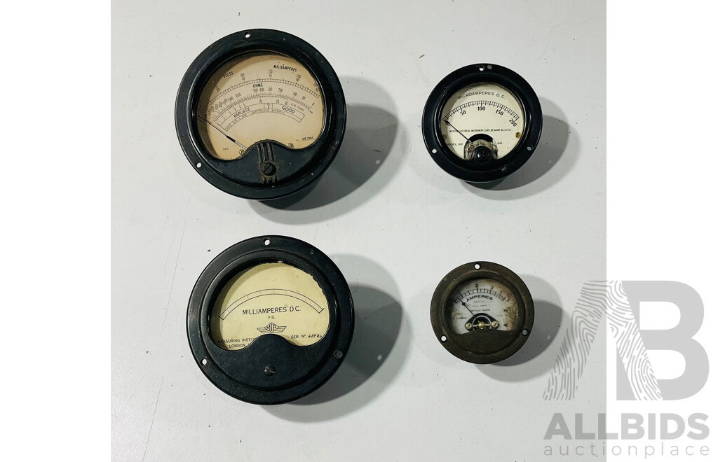 Collection of Vintage Amp and Volt Meters with Casie Volt Meter in Original Case