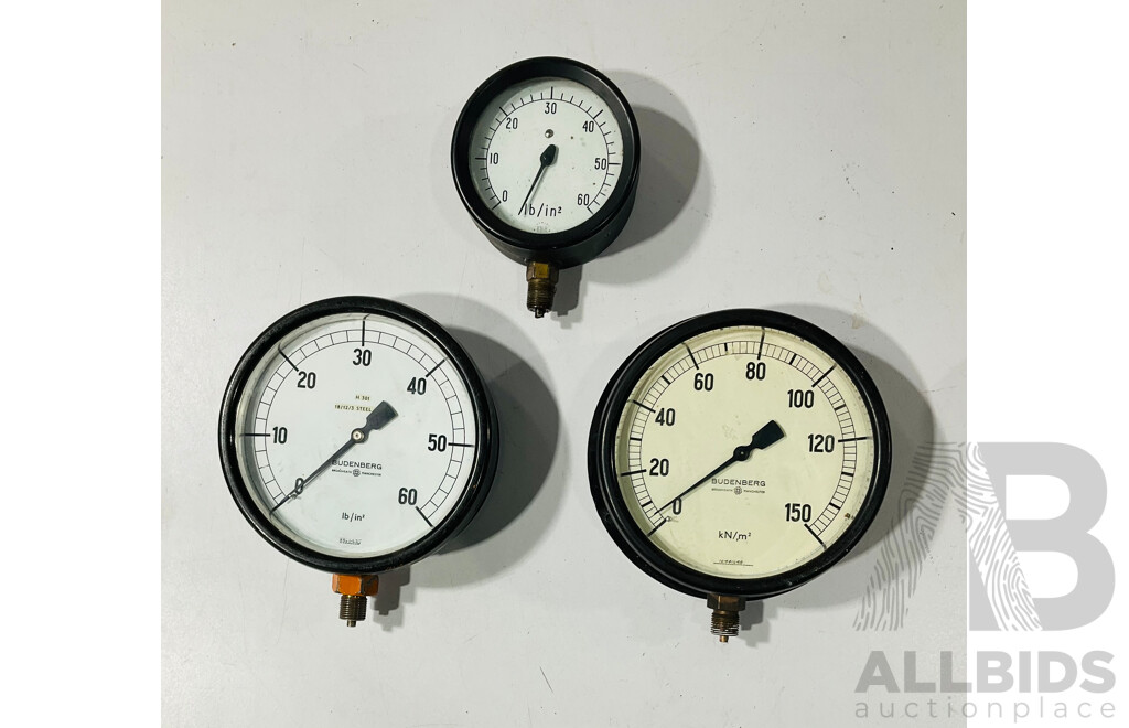 Collection of Vintage Pressure Gauges Including K.D.G Helicoid, USG, Budenberg
