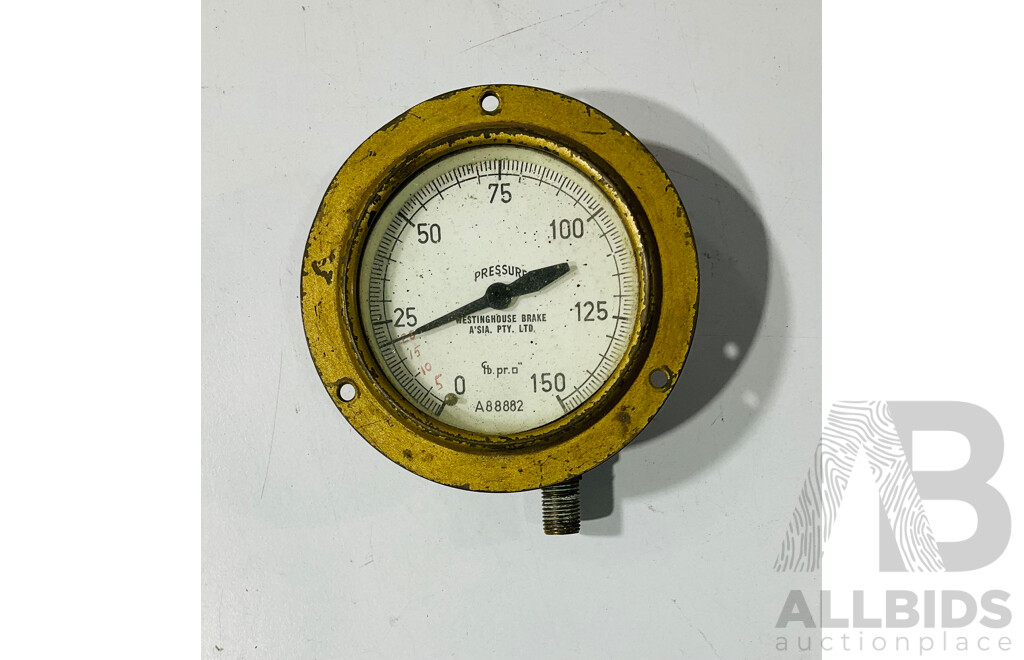 Antique Westinhouse Brake Pressure Gauge, Likely Locomotive