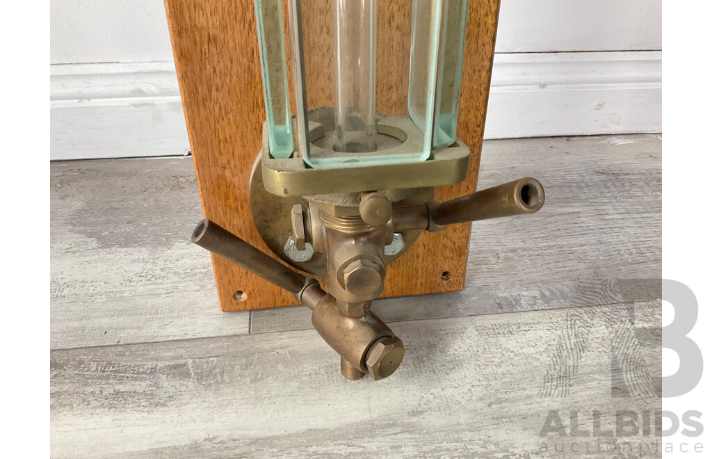 Large Antique Glass Water Level and Pressure Gauge on Timber Mounting