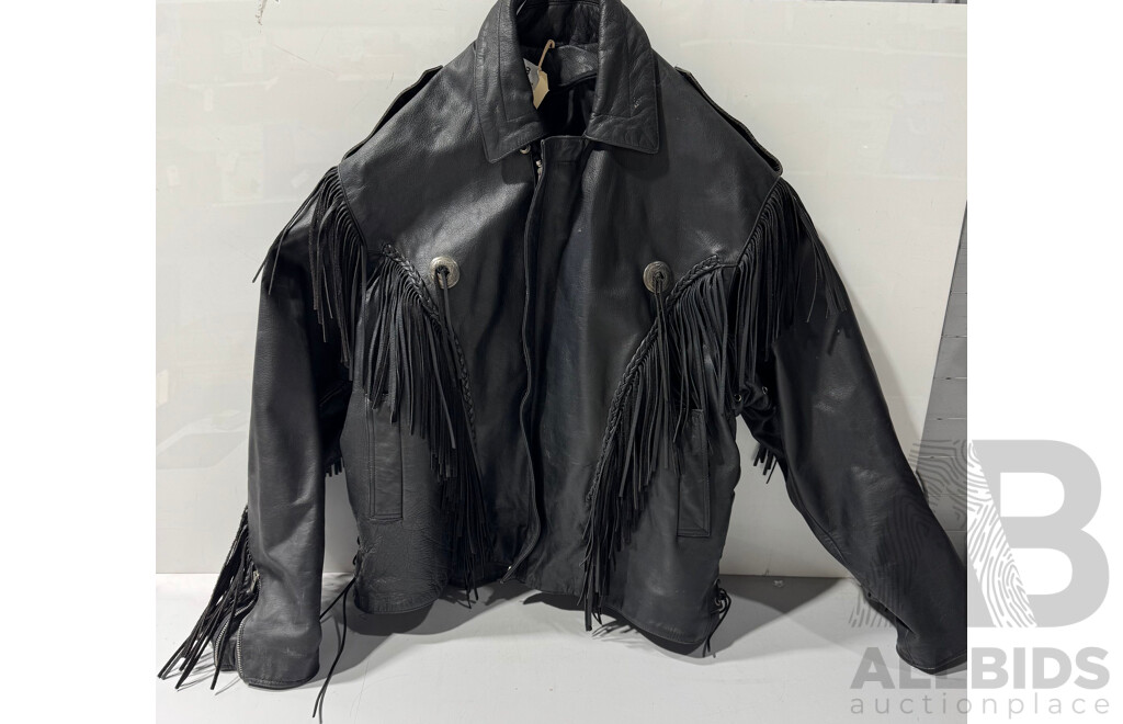 Retro Real Leather Motorcycle Jacket with Tassels and Harley Davidson Patch to Rear