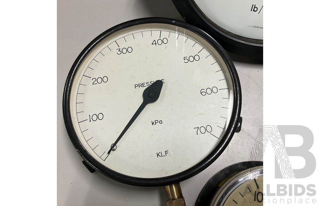 Four Large Vintage Pressure Gauges Including Dobbie, Budenberg and KLF