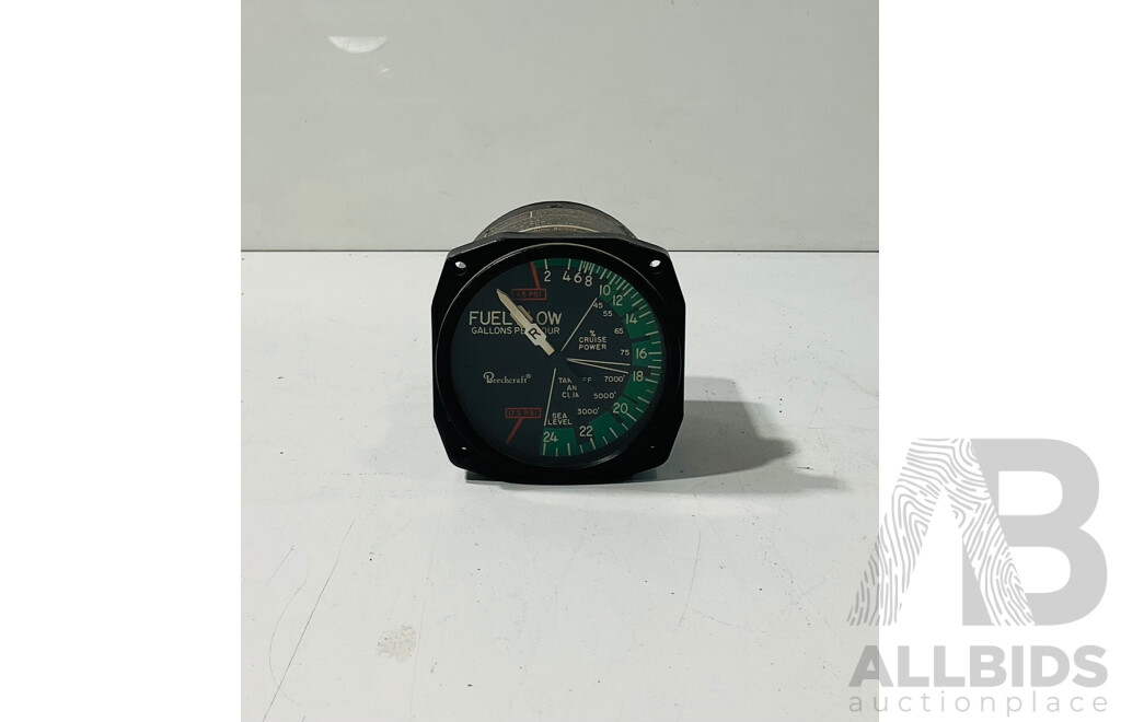 Vintage Aviation Beechcraft Twin Engine Fuel Flow Gauge