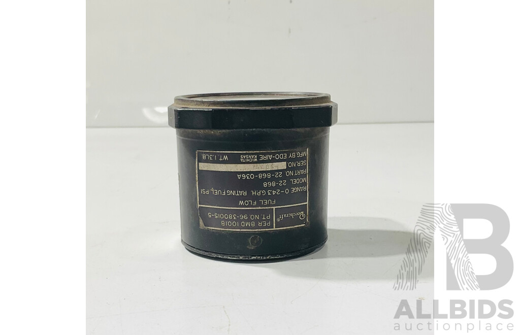 Vintage Aviation Beechcraft Twin Engine Fuel Flow Gauge
