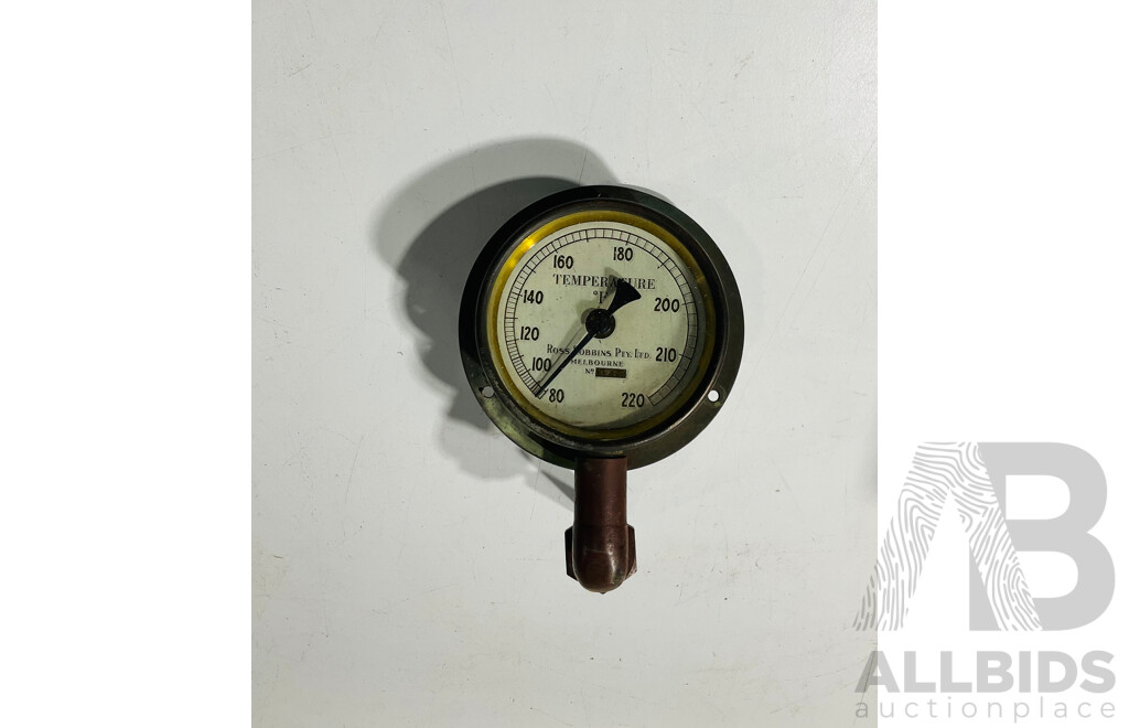 Antique Australian Gauges Including Ross Robbins Temperature and Floyd Pressure
