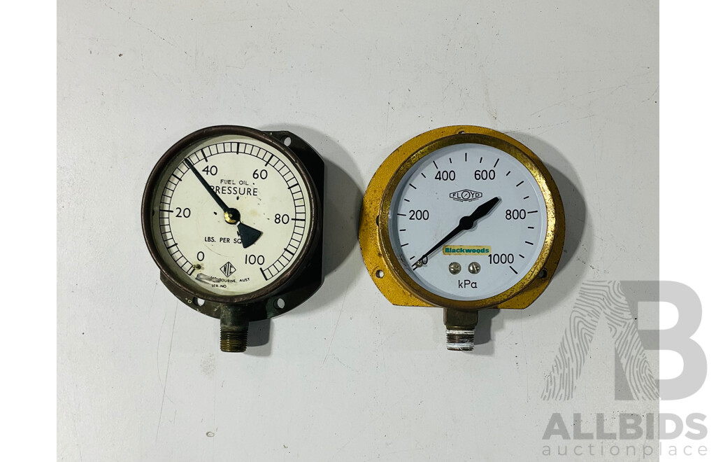 Three Antique and Vintage Australian Gauges, NIC Fuel Pressure and Floyd Pressure