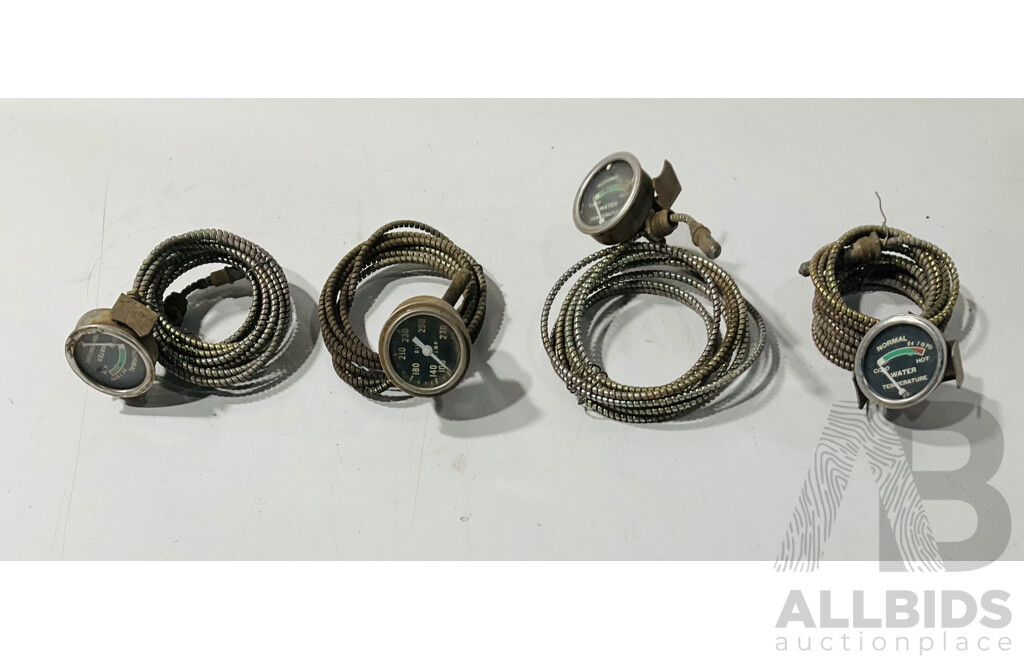 Vintage Automotive Mechanical Water and Oil Temperature Gauges with Senders