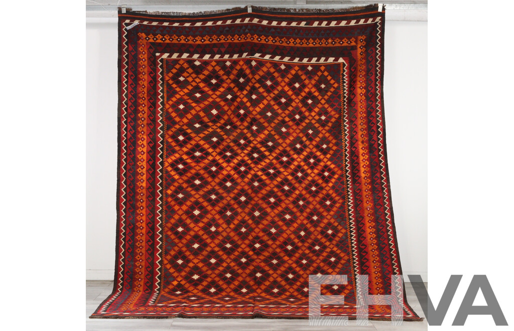 Large Hand Woven Persian Maimana Wool Slit Weave Kilim