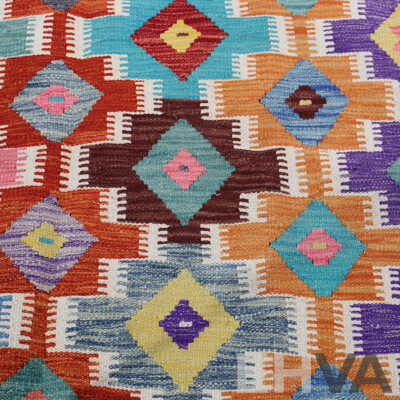 Large Hand Woven Afghan Wool Slit Weave Kilim with Bright Design