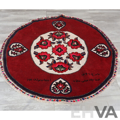 Hand Knotted Persian Wool Kilim and Pile Round Rug