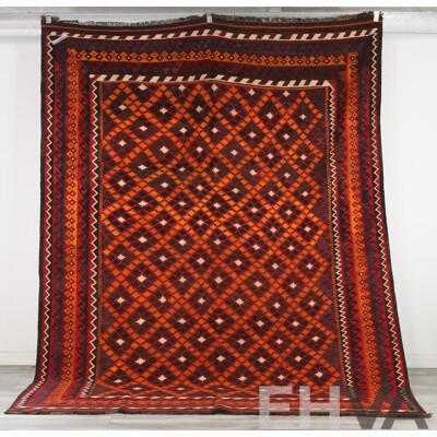 Large Hand Woven Persian Maimana Wool Slit Weave Kilim