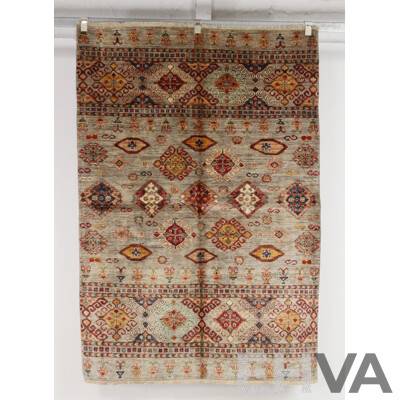 Large Hand Knotted Afghan  Wool Carpet with Latch Hook Gul Abrashed Design