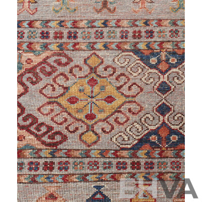 Large Hand Knotted Afghan  Wool Carpet with Latch Hook Gul Abrashed Design