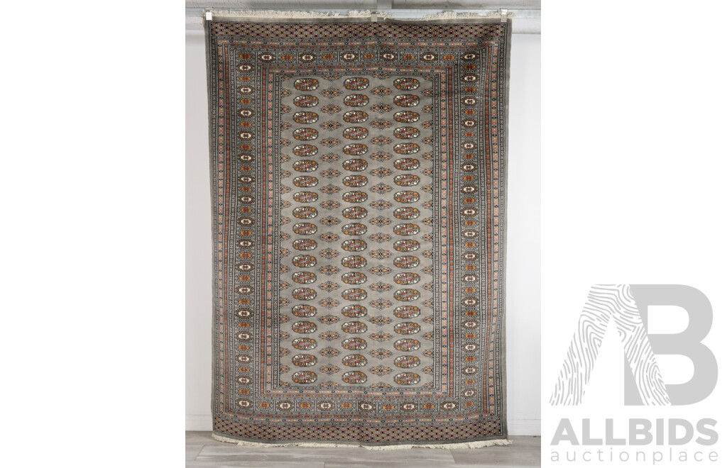 Large Hand Knotted Afghan Soft Wool Main Carpet with Grey Bokharra Design
