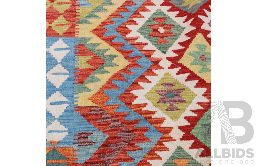 Large Hand Woven Afghan Wool Slit Weave Kilim with Bright Design