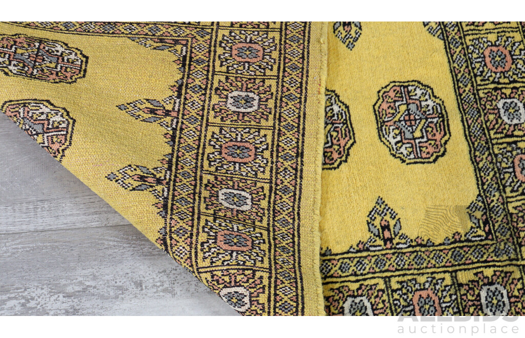 Hand Knotted Persian Bokharra Wool Rug with Yellow Colour