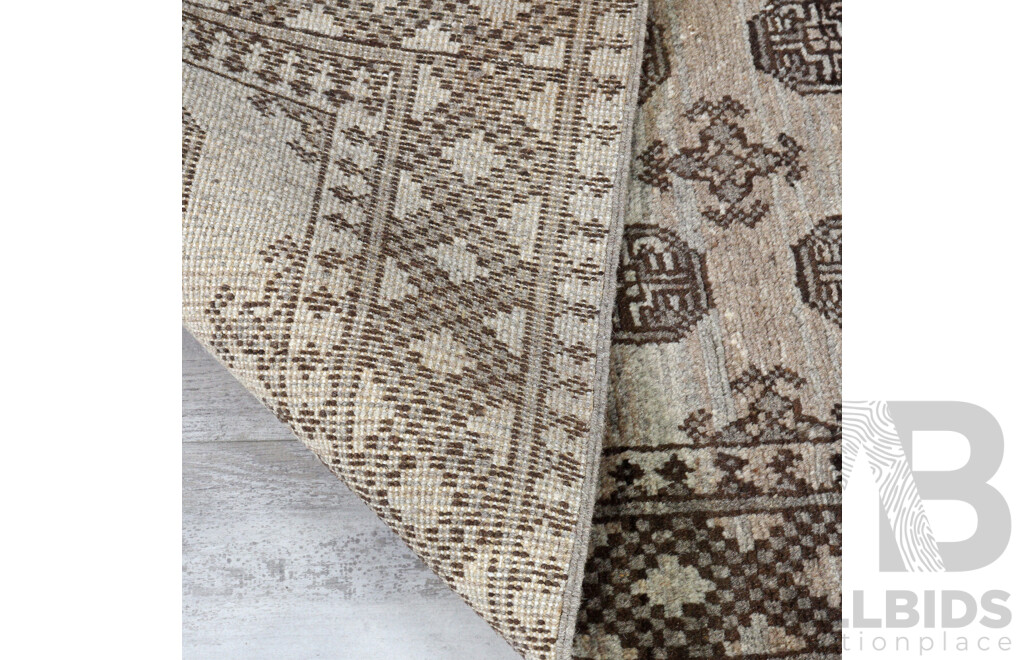 Hand Knotted Afghan Wool Rug with Muted Colour and Gul Motif