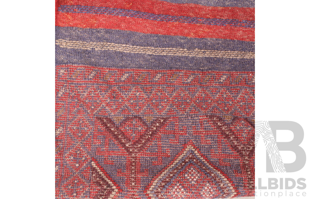 Long Hand Knotted Wool Afghan Runner with Geometric Octagonal Motif