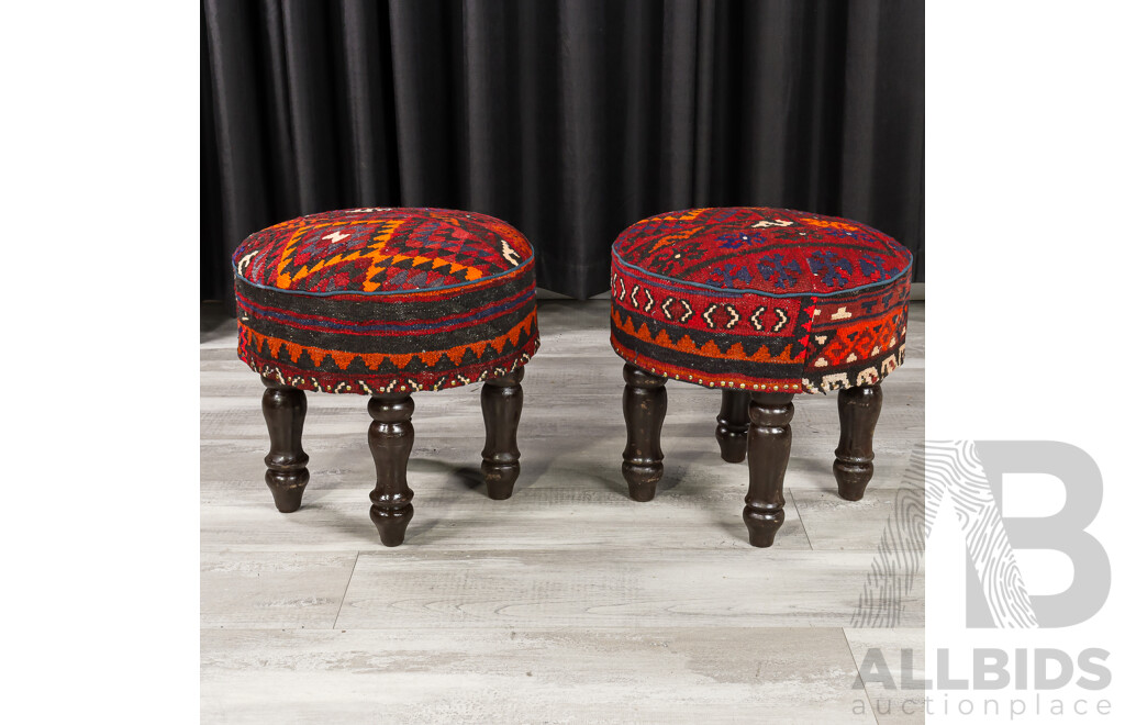 Good Set of Three Kilim Upholstered Foot Stools