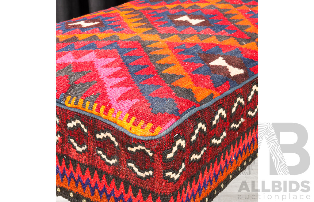 Good Set of Three Kilim Upholstered Foot Stools