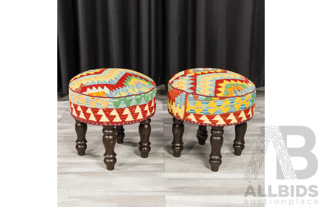 Good Set of Three Kilim Covered Foot Stools