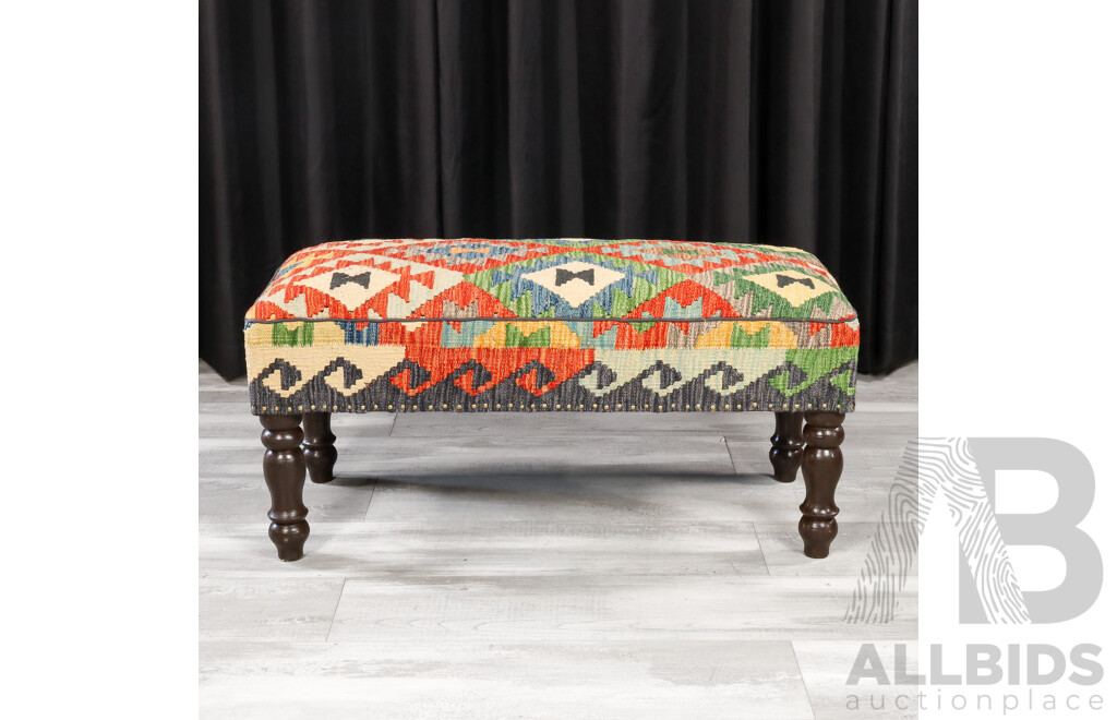 Set of Three Kilim Covered Footstools