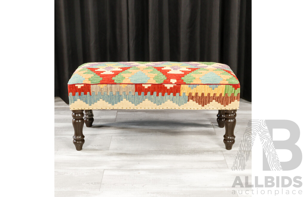 Set of Three Kilim Covered Footstools