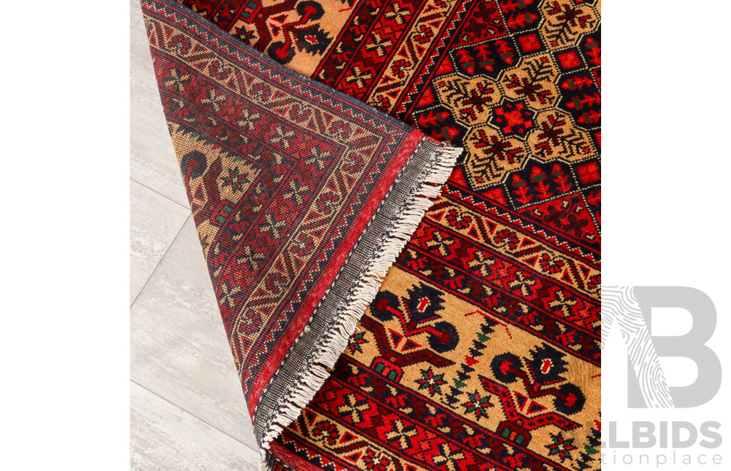 Large Red Tone Hand Knotted Afghan Bokhara