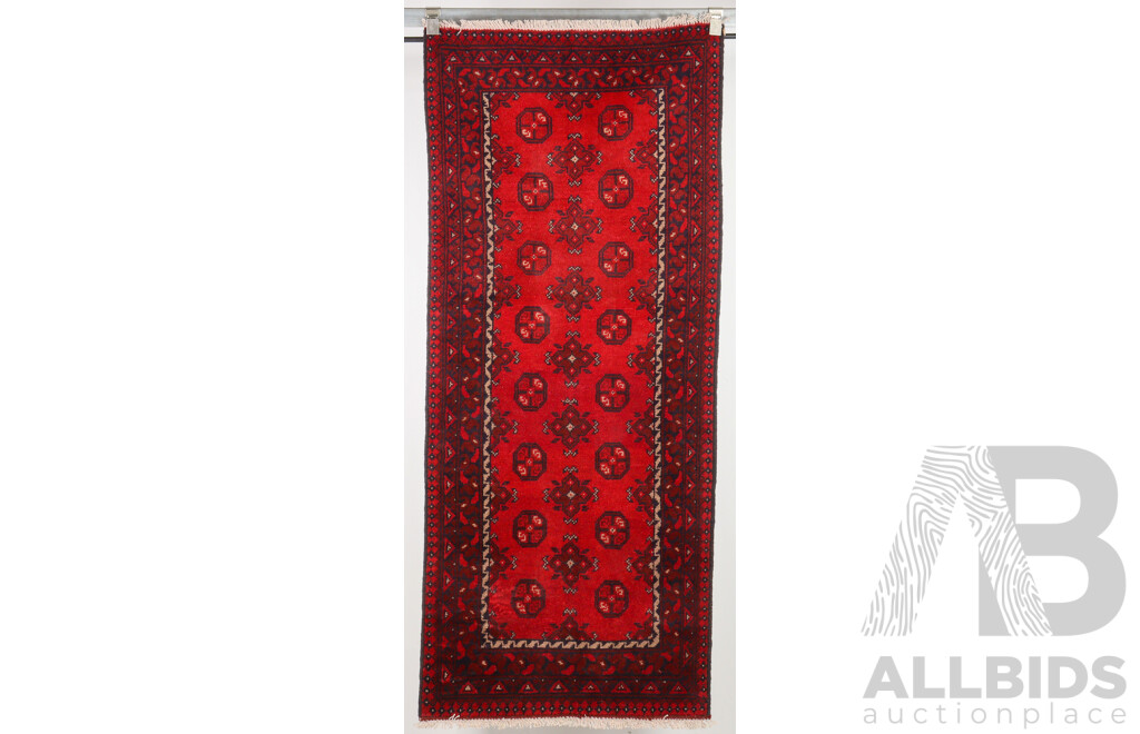 Red Tone Hand Knotted Afghan Bokhara Akhche Hall Runner