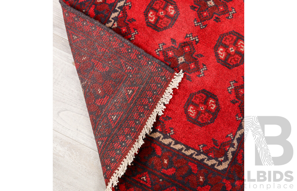 Red Tone Hand Knotted Afghan Bokhara Akhche Hall Runner