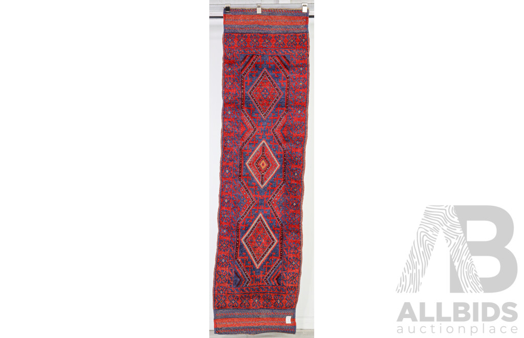 Hand Knotted Afghan Wool Runner with Traditional Geometric Design