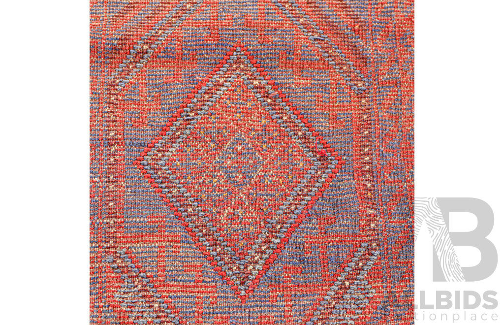 Hand Knotted Afghan Wool Runner with Traditional Geometric Design