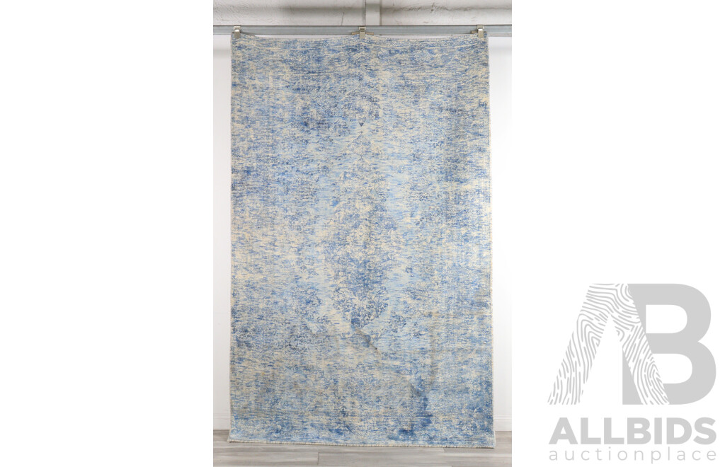 Hand Knotted Persian Blue Wool Rug with Contemporary Design