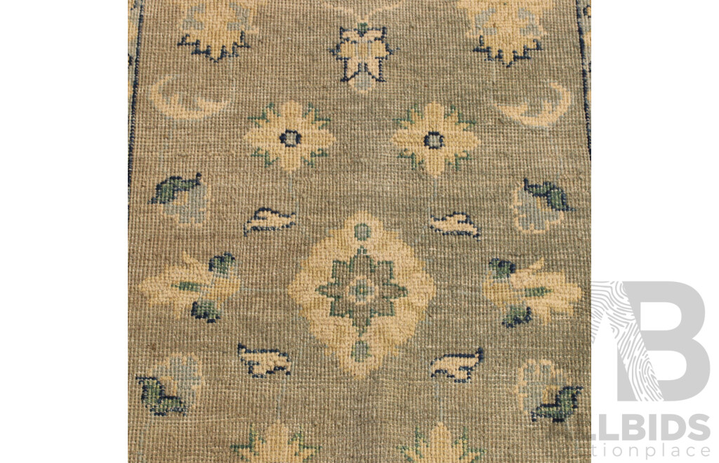 Hand Knotted Afghan Wool Chobi Rug with Restrained Design