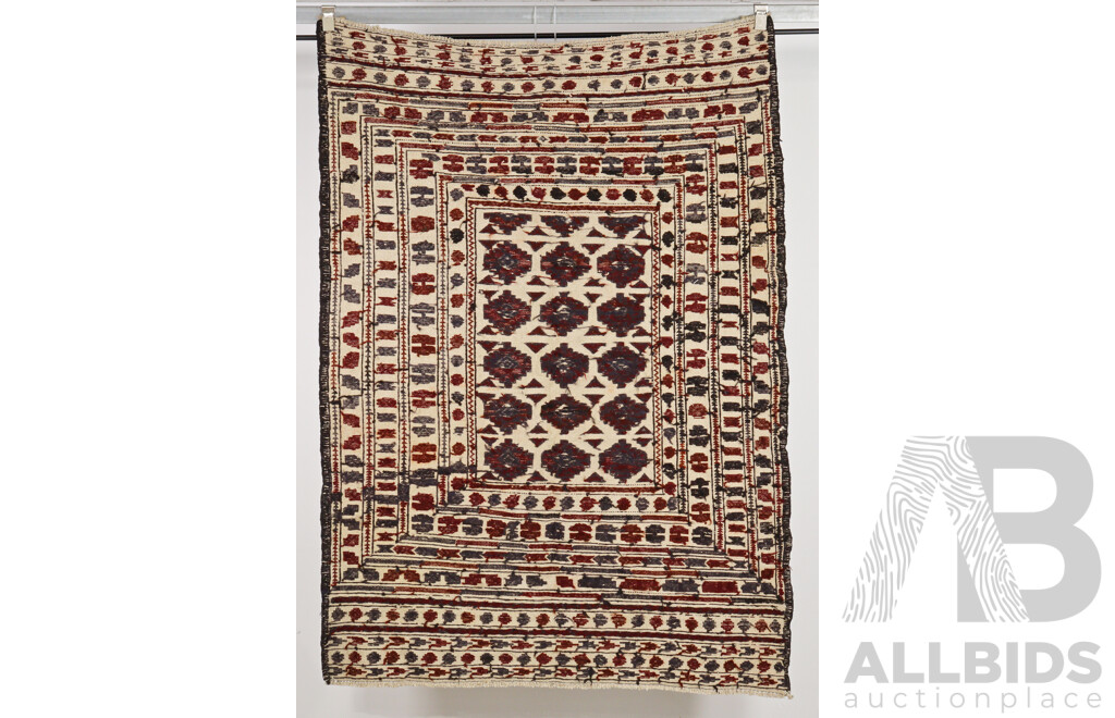 Large Hand Woven Persian Wool Mixed Medium Kilim Rug with Geometric Design