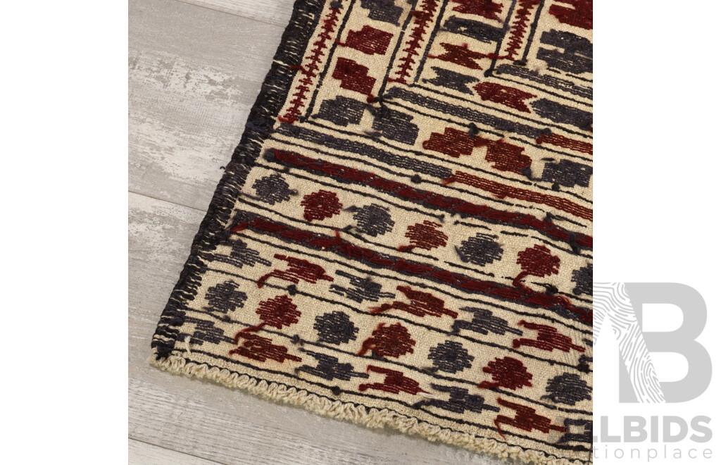 Large Hand Woven Persian Wool Mixed Medium Kilim Rug with Geometric Design