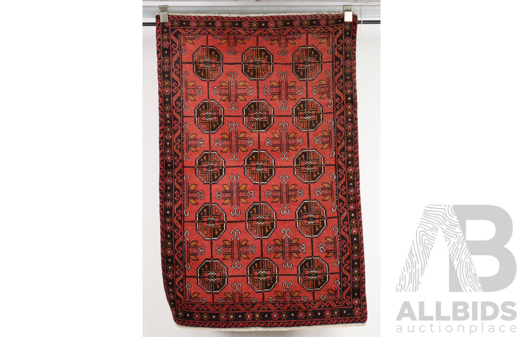 Vintage Hand Woven Afghan Wool Rug WithTraditional Gul Design