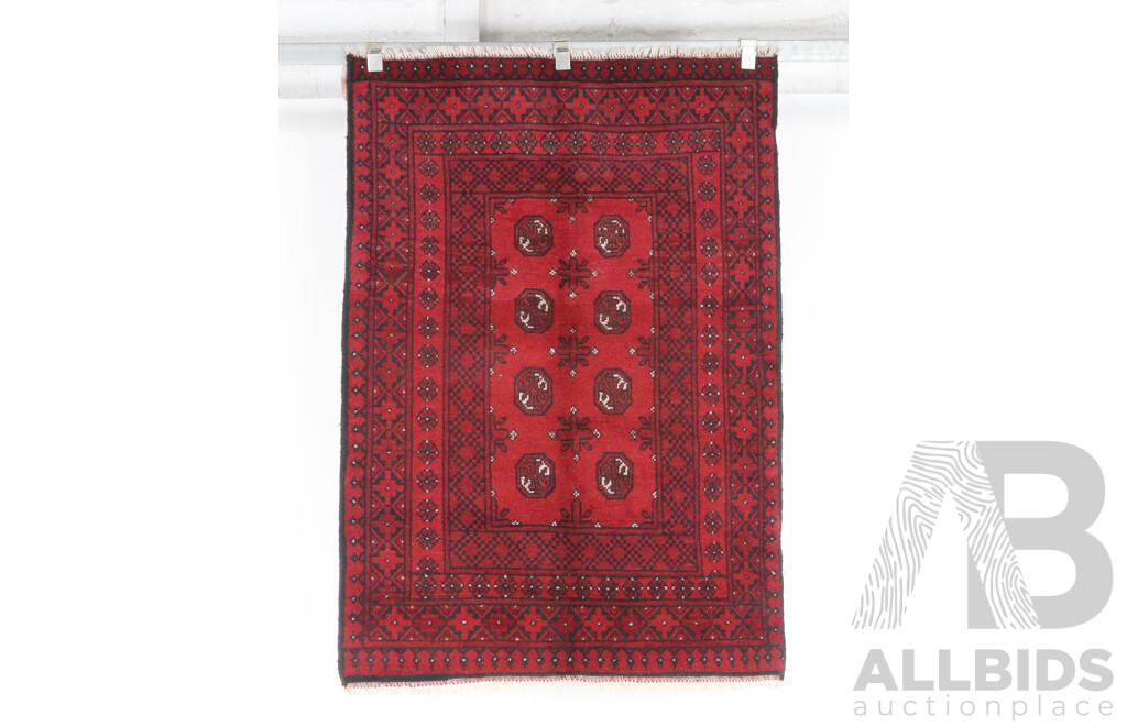 Hand Woven Afghan Thick Wool Rug with Madder Red Colouration