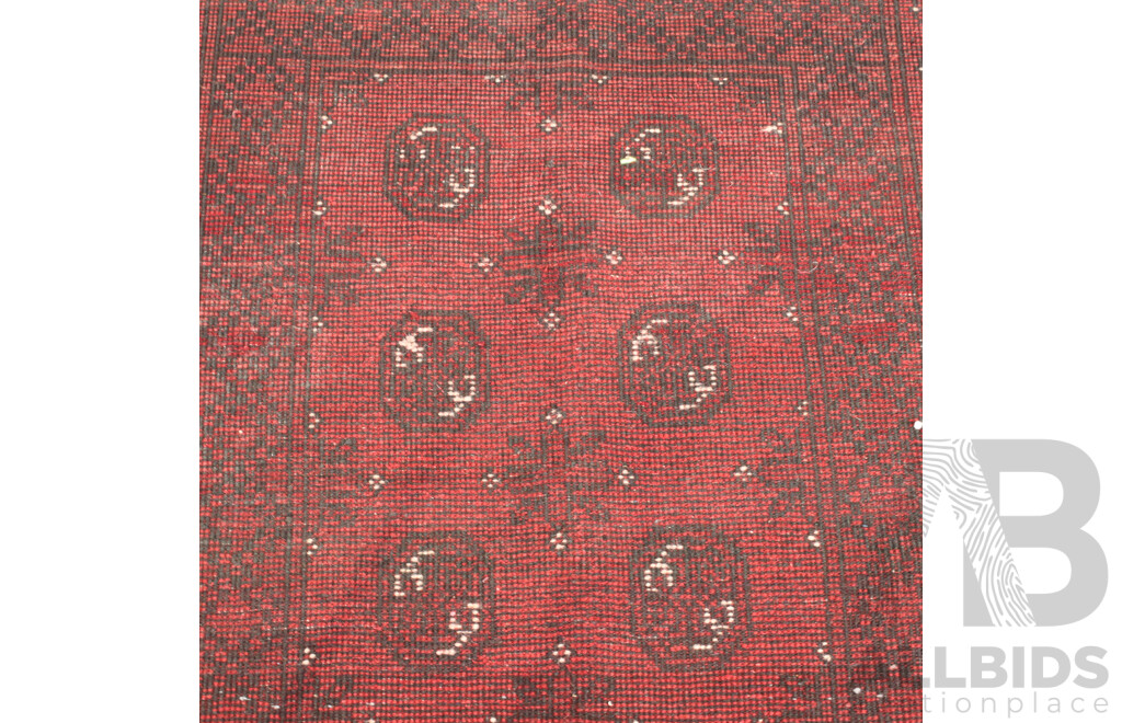 Hand Woven Afghan Thick Wool Rug with Madder Red Colouration