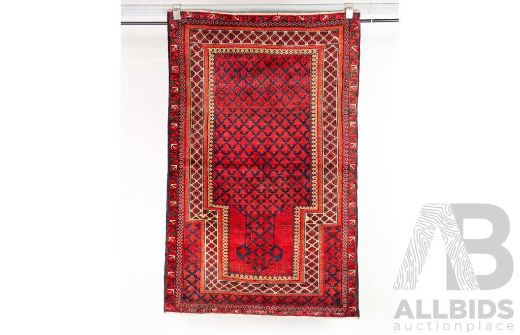 Hand Woven Baluchi Wool Prayer Rug with Long Necked Mirhab