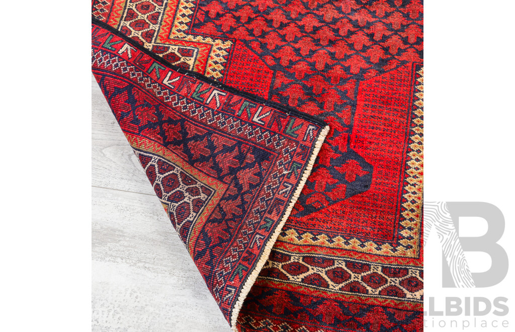 Hand Woven Baluchi Wool Prayer Rug with Long Necked Mirhab