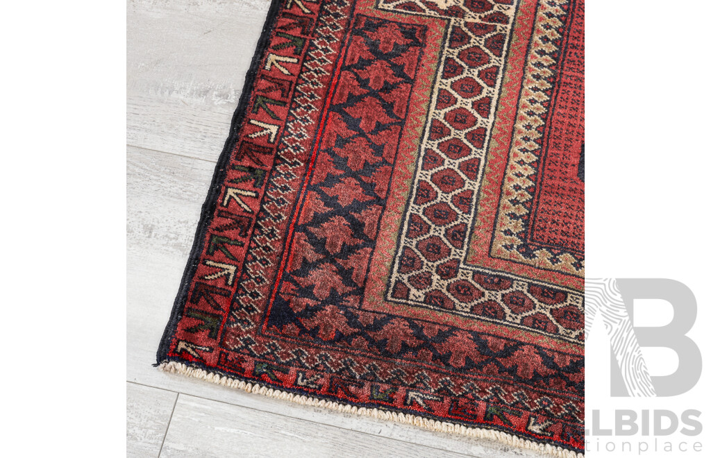 Hand Woven Baluchi Wool Prayer Rug with Long Necked Mirhab