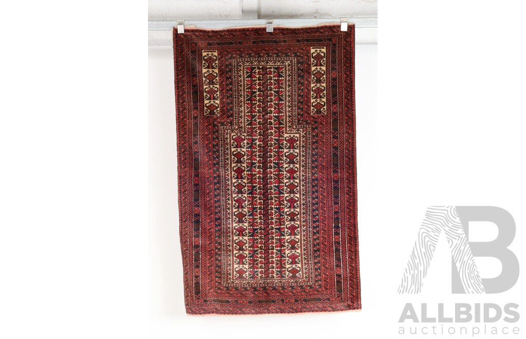 Hand Knotted Persian Baluchi Wool Prayer Rug with Tree of Life Design